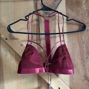 Burgundy Lace Strappy Bralette with Ring Back - Unbranded